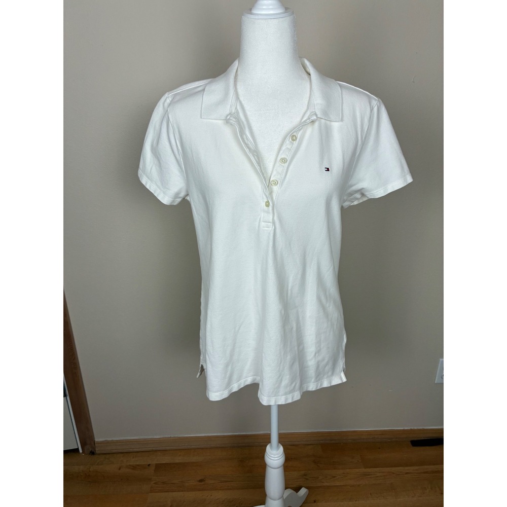 Tommy Hilfiger Womens White Short Sleeve Pique Polo Shirt XL IA97670772 (C9)